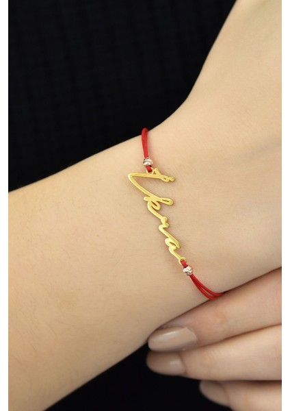 925 Ayar Gümüş Kımızı Ipli Isim Bileklik