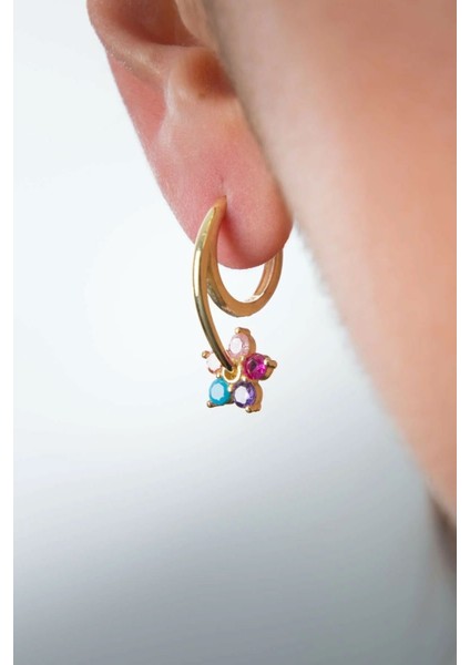 925 Ayar Kaplama Renkli Taşlı Çiçek Gümüş Küpe fiyatları