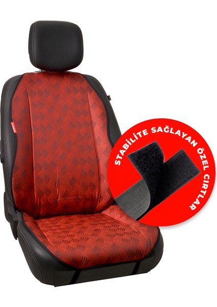 Kırmızı Dört Çizgili Jakar Dokuma Kumaş Otomind Oto Minderi 2'li Set modelleri