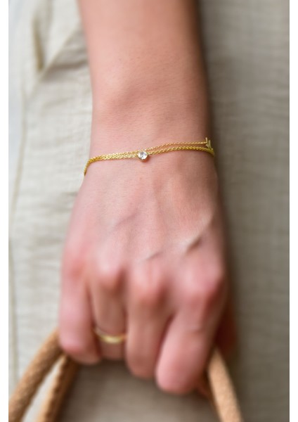 925 Ayar Gümüş Kaplama Doğum Taşlı Üç Zincirli Kalemli Yıldız Bileklik