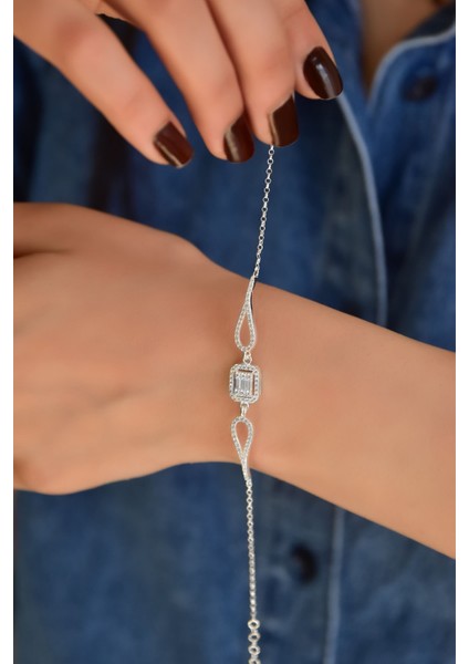 925 Ayar Gümüş Kaplama Baget Taşlı Bileklik