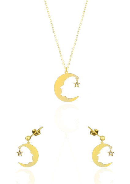 925 Ayar Gümüş Kaplama Atatürk Silüeti Kolye ve Küpe Takım