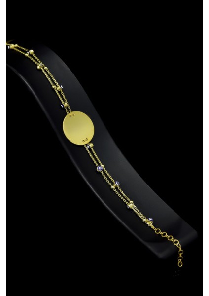 925 Ayar Gümüş Kaplama Nazar Zincir Isimli Mineli Plaka Bileklik