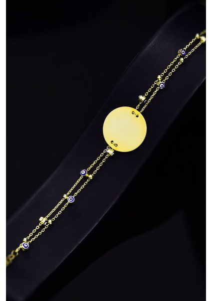 925 Ayar Gümüş Kaplama Nazar Zincir Isimli Mineli Plaka Bileklik modelleri