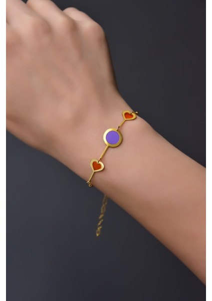 925 Ayar Gümüş Kaplama Parlayan Rüya Serisi Yuvarlak, Kalp Ebruli Cam Boyalı Bileklik