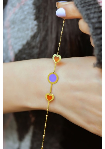 925 Ayar Gümüş Kaplama Parlayan Rüya Serisi Yuvarlak, Kalp Ebruli Cam Boyalı Bileklik modelleri