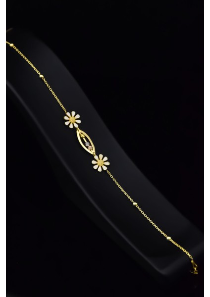 925 Ayar Gümüş Kaplama Üç Renkli Dorika Toplu, Papatya Bileklik