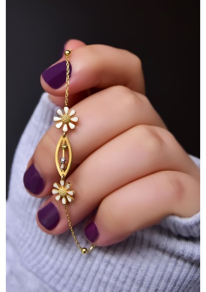 925 Ayar Gümüş Kaplama Üç Renkli Dorika Toplu, Papatya Bileklik fiyatları