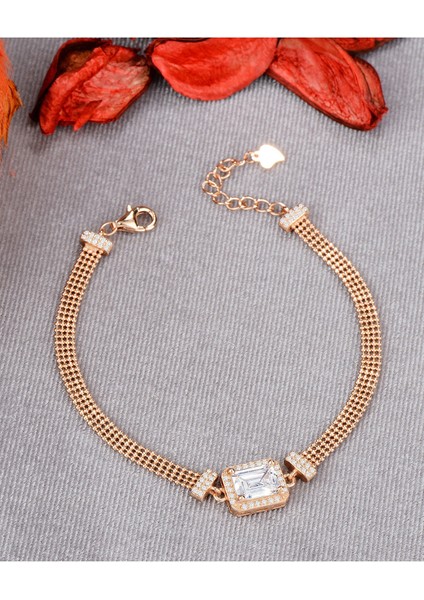 925 Ayar Gümüş Toplu Kaplama Baget Taşlı Bileklik