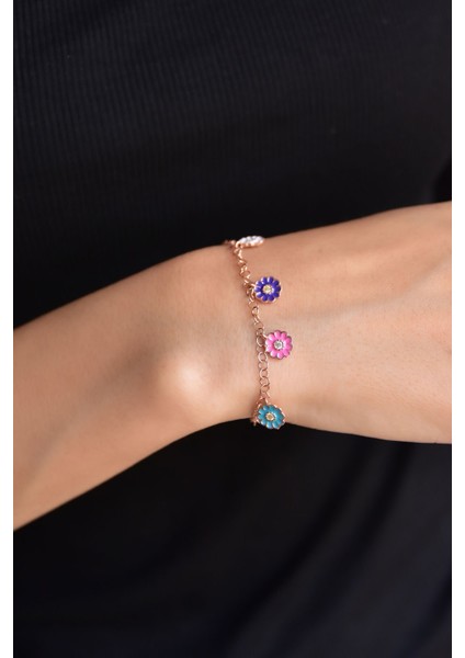 Gümüş Kaplama Renkli Mineli Papatya Bileklik 925 Ayar fiyatları