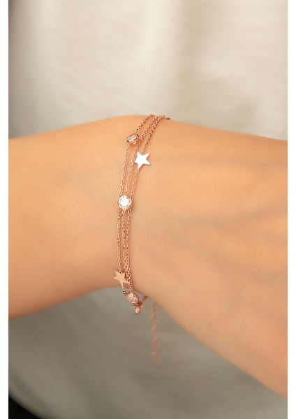 925 Ayar Kaplama Zirkon Taşlı Yıldız Gümüş Bileklik