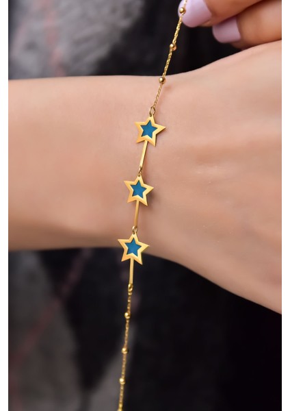 925 Ayar Gümüş Kaplama Parlayan Rüya Serisi Yıldız Ebruli Cam Boyalı Bileklik fiyatları