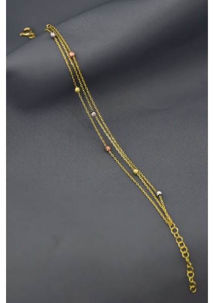 925 Ayar Gümüş Kaplama Sırlama Üç Renk Dorika Toplu Zincir Bileklik