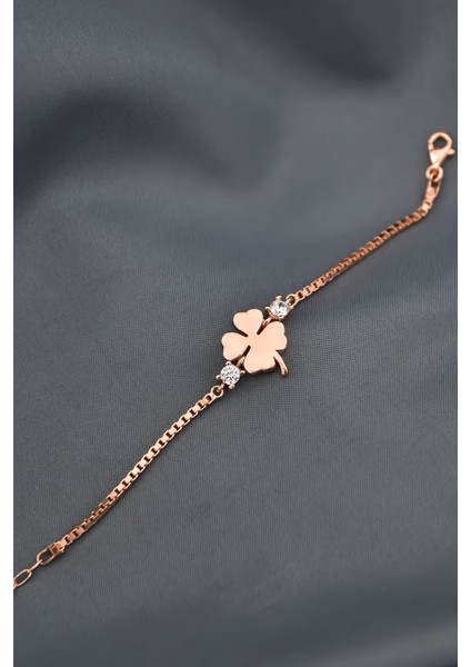 925 Ayar Gümüş Kaplama Ezme Küp Zincir Tektaşlı Yonca Bileklik fiyatları