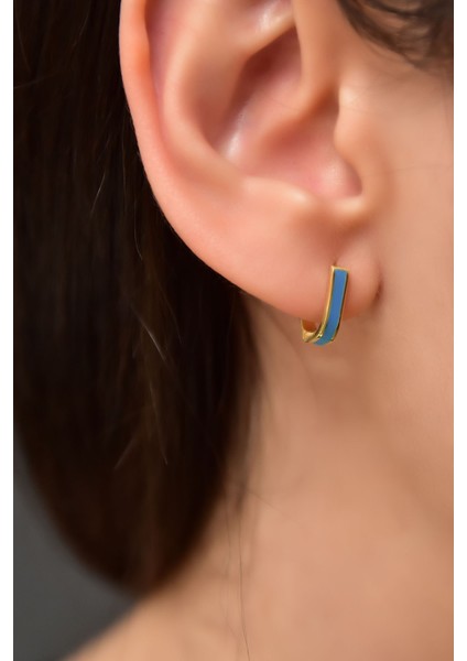 925 Ayar Gümüş Kaplama Mavi Mineli Dikdörtgen Halka Küpe fiyatları