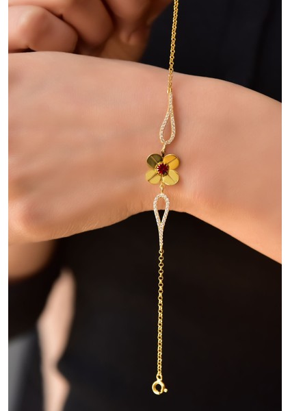 925 Ayar Gümüş Kaplama Temmuz Doğum Taşlı Şans Dört Yapraklı Yonca Bileklik fiyatları