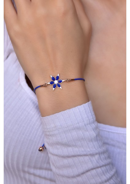 925 Ayar Gümüş Kaplama Lacivert Sedef Mineli Lacivert Ipli Asansörlü Bileklik