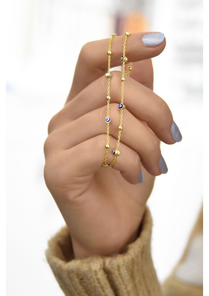 925 Ayar Gümüş Kaplama Çift Zincirli Toplu Nazar Göz Gümüş Bileklik