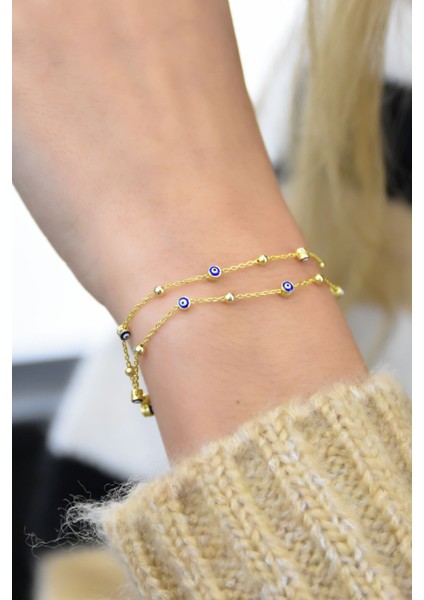 925 Ayar Gümüş Kaplama Çift Zincirli Toplu Nazar Göz Gümüş Bileklik fiyatları