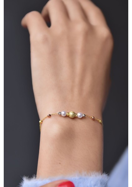 925 Ayar Gümüş Kaplama Sim Dorika Toplu Inci Kadın Bileklik