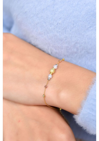 925 Ayar Gümüş Kaplama Sim Dorika Toplu Inci Kadın Bileklik fiyatları