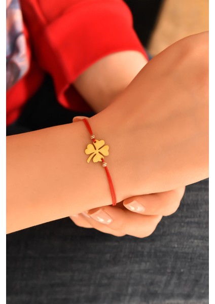 925 Ayar Gümüş Kırmızı Ipli Kaplama Yonca Kadın Bileklik fiyatları