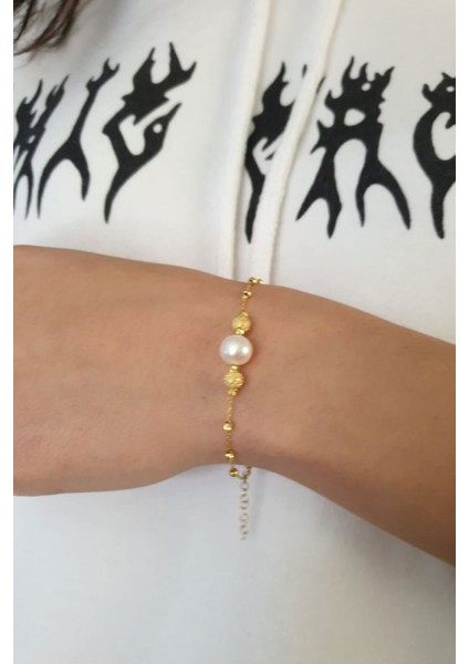 925 Ayar Gümüş Kaplama Sim Dorika Toplu Inci Kadın Bileklik