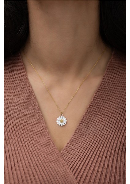 925 Ayar Gümüş Papatya Kolye Mineli Kaplama