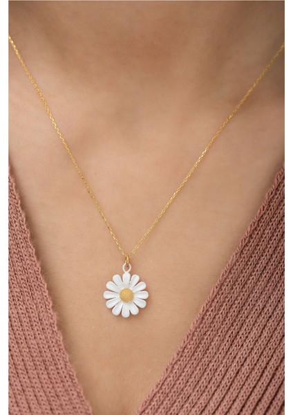 925 Ayar Gümüş Papatya Kolye Mineli Kaplama fiyatları