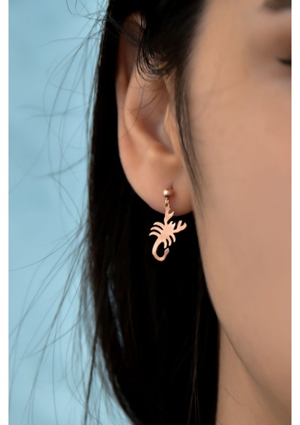 925 Ayar Gümüş Kaplama Akrep Model Çivili Kadın Top Küpe