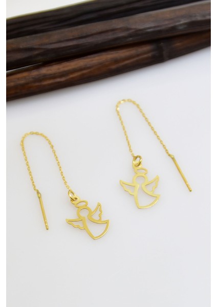 925 Ayar Gümüş Kaplama Çift Melek Zincir Kadın Küpe fiyatları