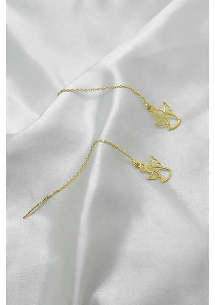 925 Ayar Gümüş Kaplama Çift Melek Zincir Kadın Küpe modelleri