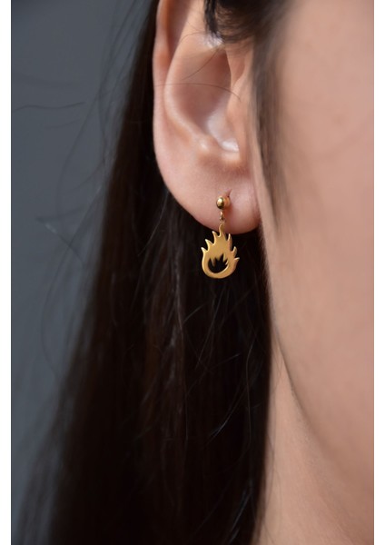 925 Ayar Gümüş Kaplama Alev Model Çivili Kadın Top Küpe