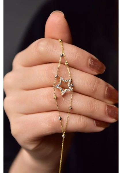 925 Ayar Gümüş Kaplama Dorika Toplu Montür Yıldız Bileklik