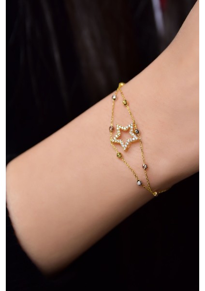 925 Ayar Gümüş Kaplama Dorika Toplu Montür Yıldız Bileklik fiyatları