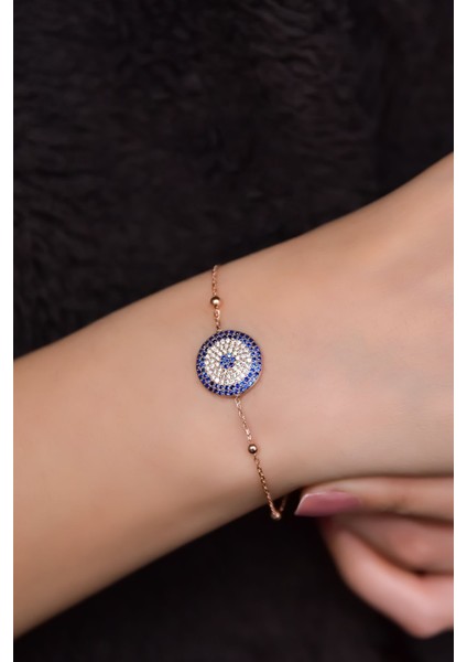 925 Ayar Gümüş Kaplama Top Zincirli, Zirkon Taşlı Nazar Bileklik modelleri