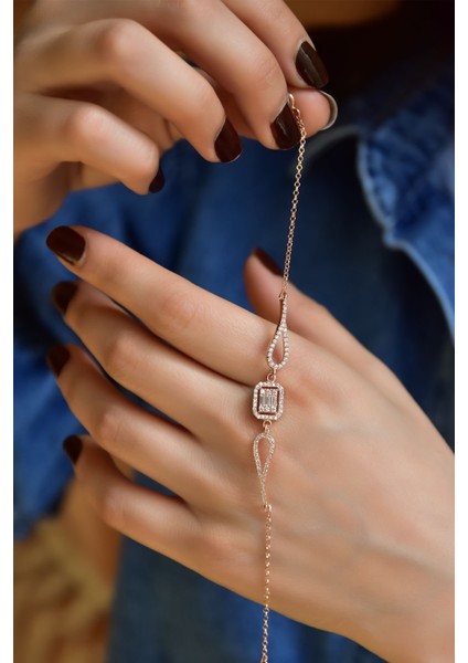 925 Ayar Gümüş Kaplama Baget Taşlı Bileklik