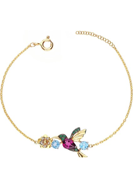 925 Ayar Gümüş Kaplama Taşlı Kuş Bileklik