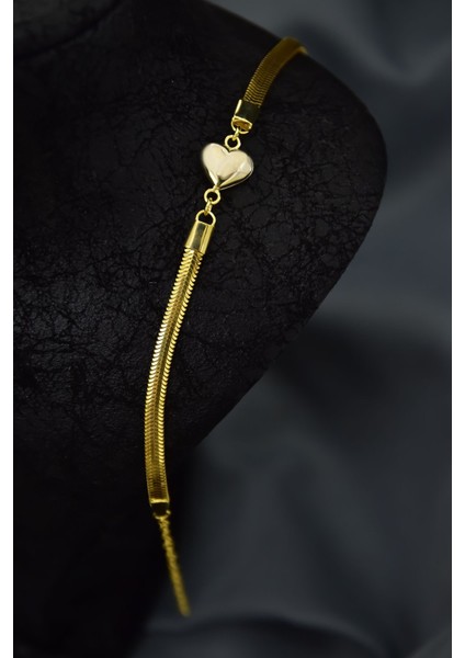 925 Ayar Gümüş Kaplama Ezme Zincir Kalp Bileklik