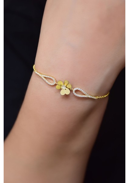 925 Ayar Gümüş Kaplama Zirkon Taşlı Frezya Çiçeği Bileklik