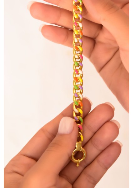 925 Ayar Gümüş Kaplama Renkli Mineli Gurmet Zincir Kadın Bileklik fiyatları