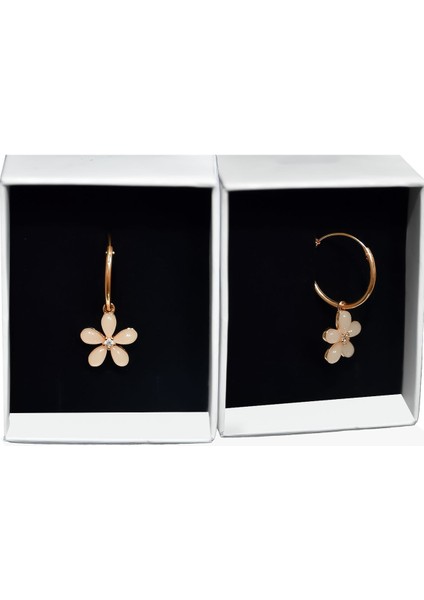 925 Ayar Gümüş Kaplama Ay Taşlı Yasemin Çiçeği Halka Küpe