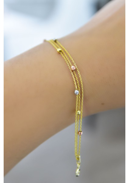 925 Ayar Gümüş Üç Renk Dorika Toplu 3 Zincir Bileklik fiyatları