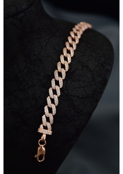 925 Ayar Gümüş Kaplama Zirkon Taşlı Gurmet Zincir Bileklik