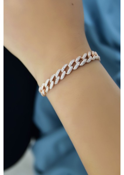 925 Ayar Gümüş Kaplama Zirkon Taşlı Gurmet Zincir Bileklik fiyatları