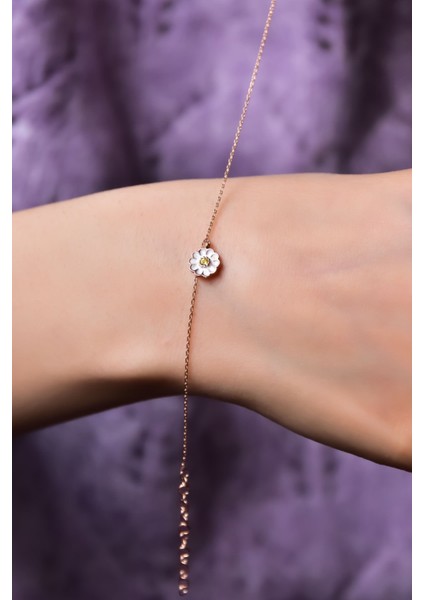 925 Ayar Gümüş Kaplama Zirkon Taşlı, Mineli Mini Papatya Bileklik fiyatları