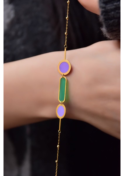 925 Ayar Gümüş Kaplama Parlayan Rüya Serisi Geometrik Ebruli Cam Boyalı Bileklik fiyatları