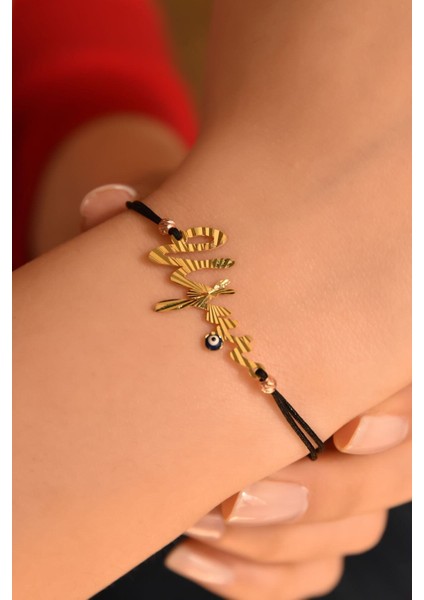 925 Ayar Gümüş Siyah Ipli Kaplama Kristal Kesim Isim Kadın Bileklik