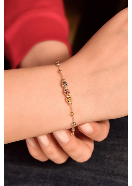 925 Ayar Gümüş Üç Renk Toplu Dorika Kadın Bileklik