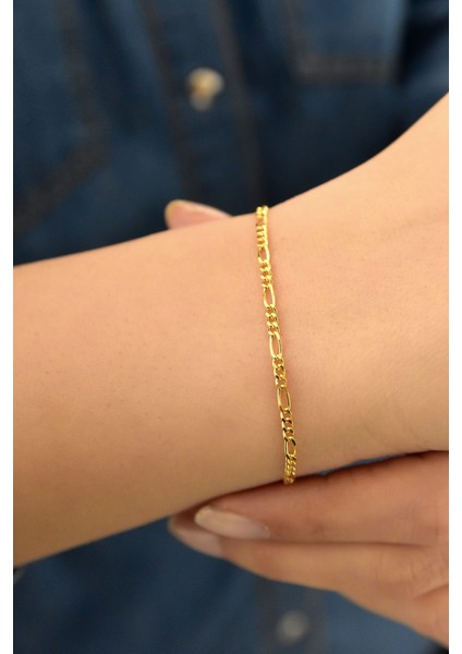 925 Ayar Kaplama Kadın Figaro Gümüş Zincir Bileklik